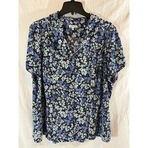Croft & Barrow Women’s 2X Blue Floral Short Sleeve Button Up Blouse